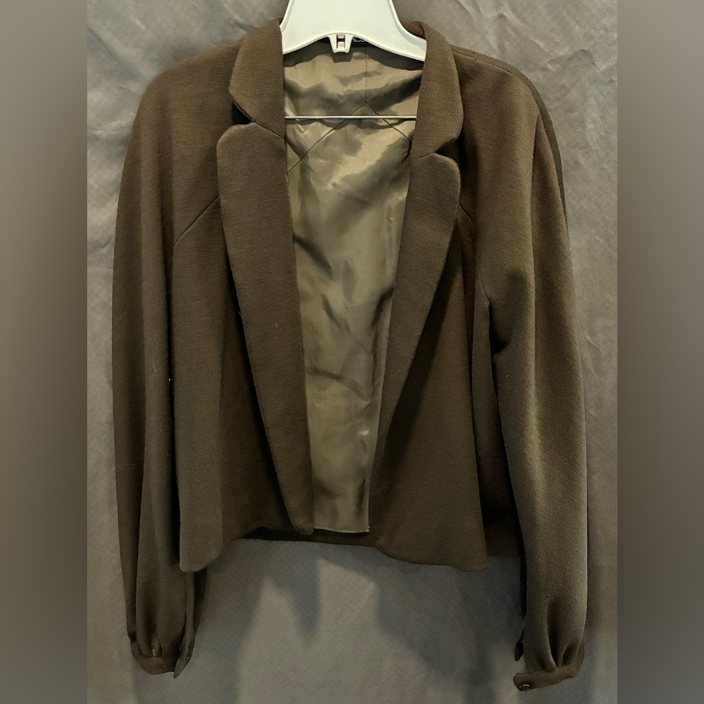 Halston Women’s Brown Open Front Cropped Blazer w/Lapel Collar; Size 14